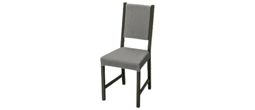 SKKS professional dining chair cleaning showing a clean dark wood frame with sanitized grey fabric seat cushion